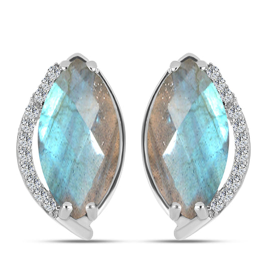 Brincos de Prata com Labradorite de Gullgruvene e Topázio Branco