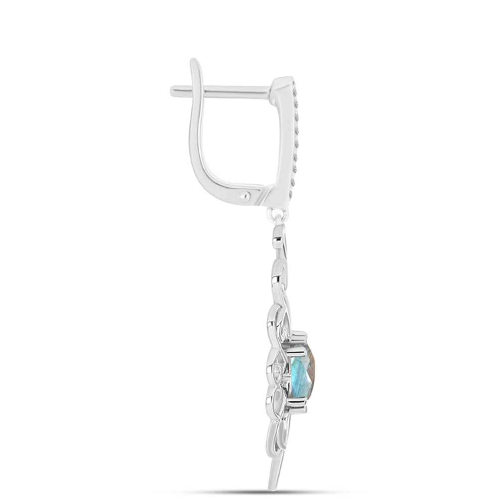 Brincos de Prata com Labradorite de Gullgruvene e Topázio Branco  Contraste: Cabeca de Veado (800)