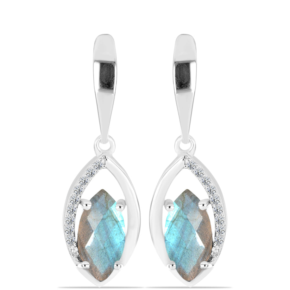 Brincos de Prata com Labradorite de Gullgruvene e Topázio Branco