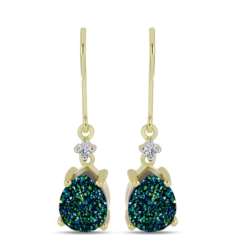 Brincos de Prata com Banho de Ouro com Drusy Verde e Topázio Branco 2 