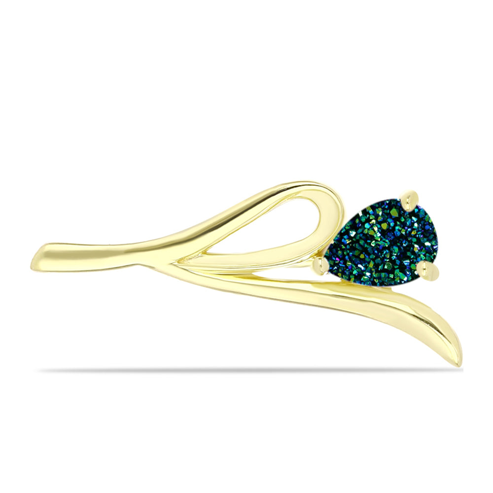 Alfinete de Prata com Banho de Ouro com Drusy Verde