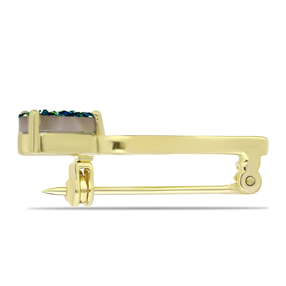 Alfinete de Prata com Banho de Ouro com Drusy Verde 2 