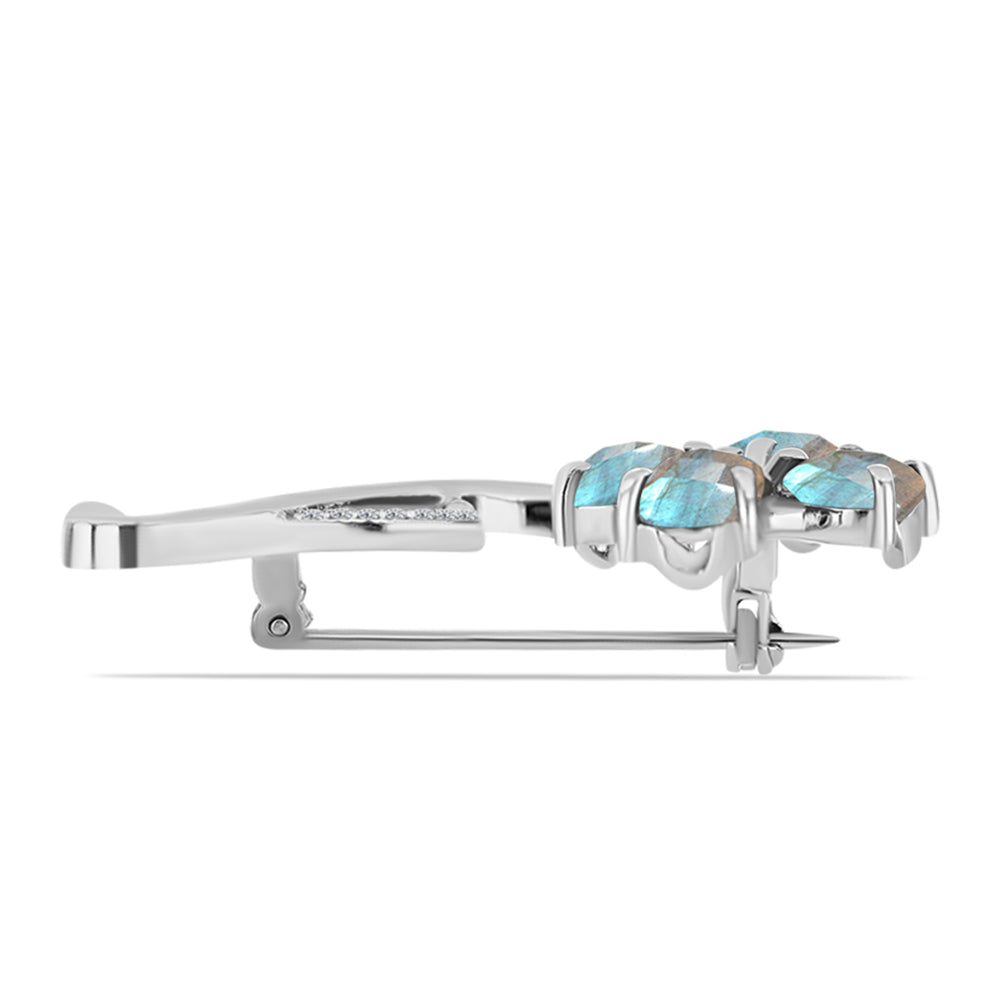 Alfinete de Prata com Labradorite de Gullgruvene e Topázio Branco  Contraste: Cabeca de Veado (800) 2 