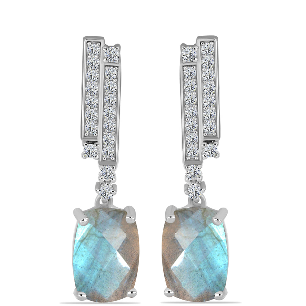 Brincos de Prata com Labradorite de Gullgruvene e Topázio Branco