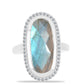 Anel de Prata com Labradorite de Gullgruvene e Topázio Branco  Contraste: Cabeca de Veado (800)