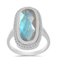 Anel de Prata com Labradorite de Gullgruvene e Topázio Branco  Contraste: Cabeca de Veado (800)