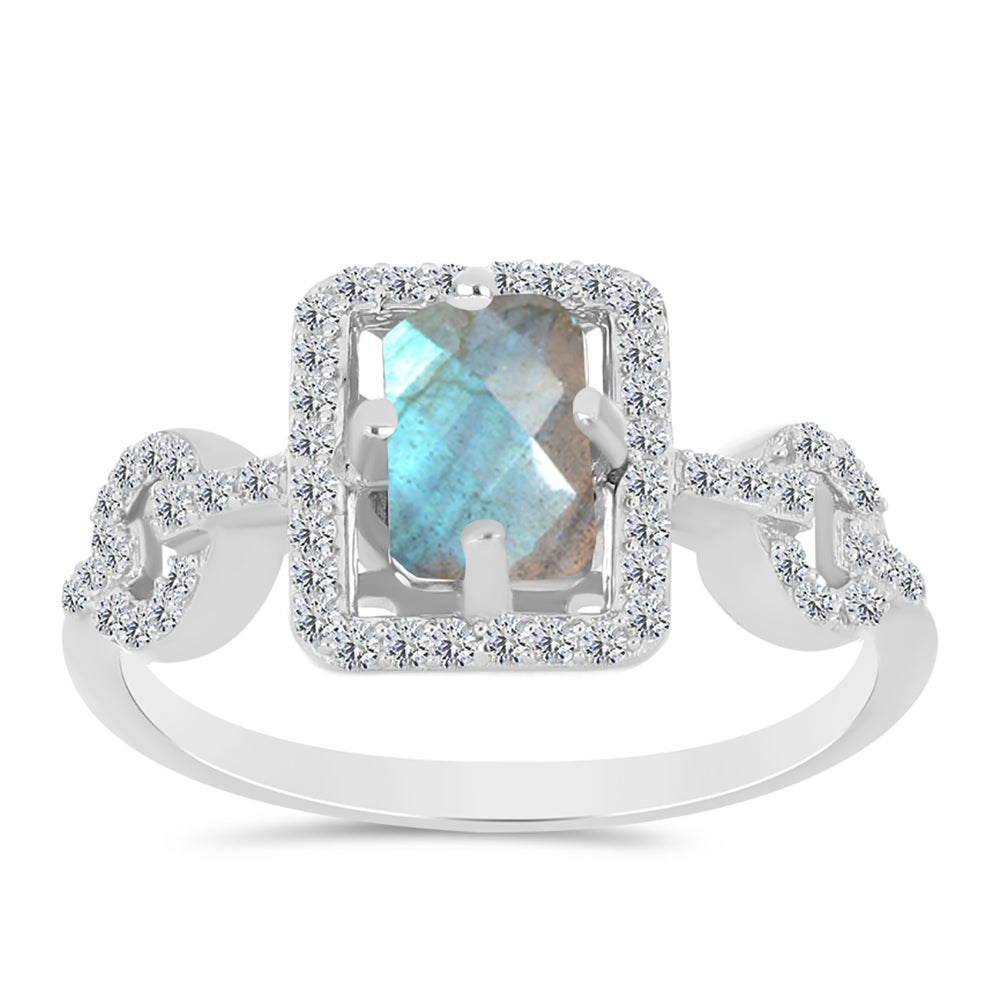 Anel de Prata com Labradorite de Gullgruvene e Topázio Branco 1 