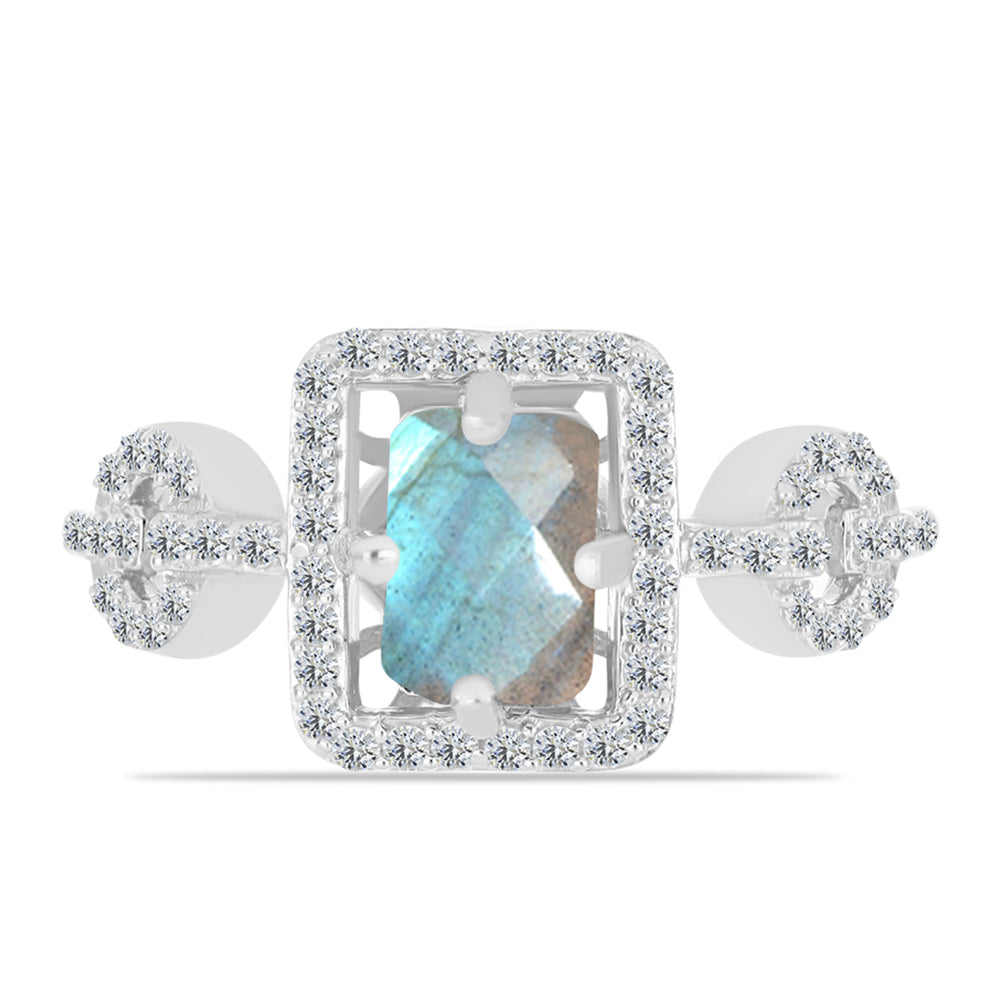 Anel de Prata com Labradorite de Gullgruvene e Topázio Branco