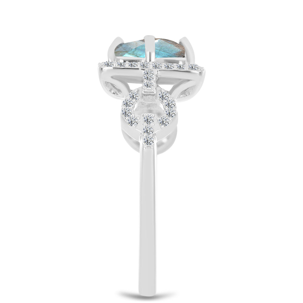 Anel de Prata com Labradorite de Gullgruvene e Topázio Branco
