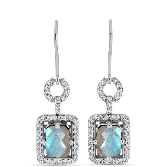 Brincos de Prata com Labradorite de Gullgruvene e Topázio Branco