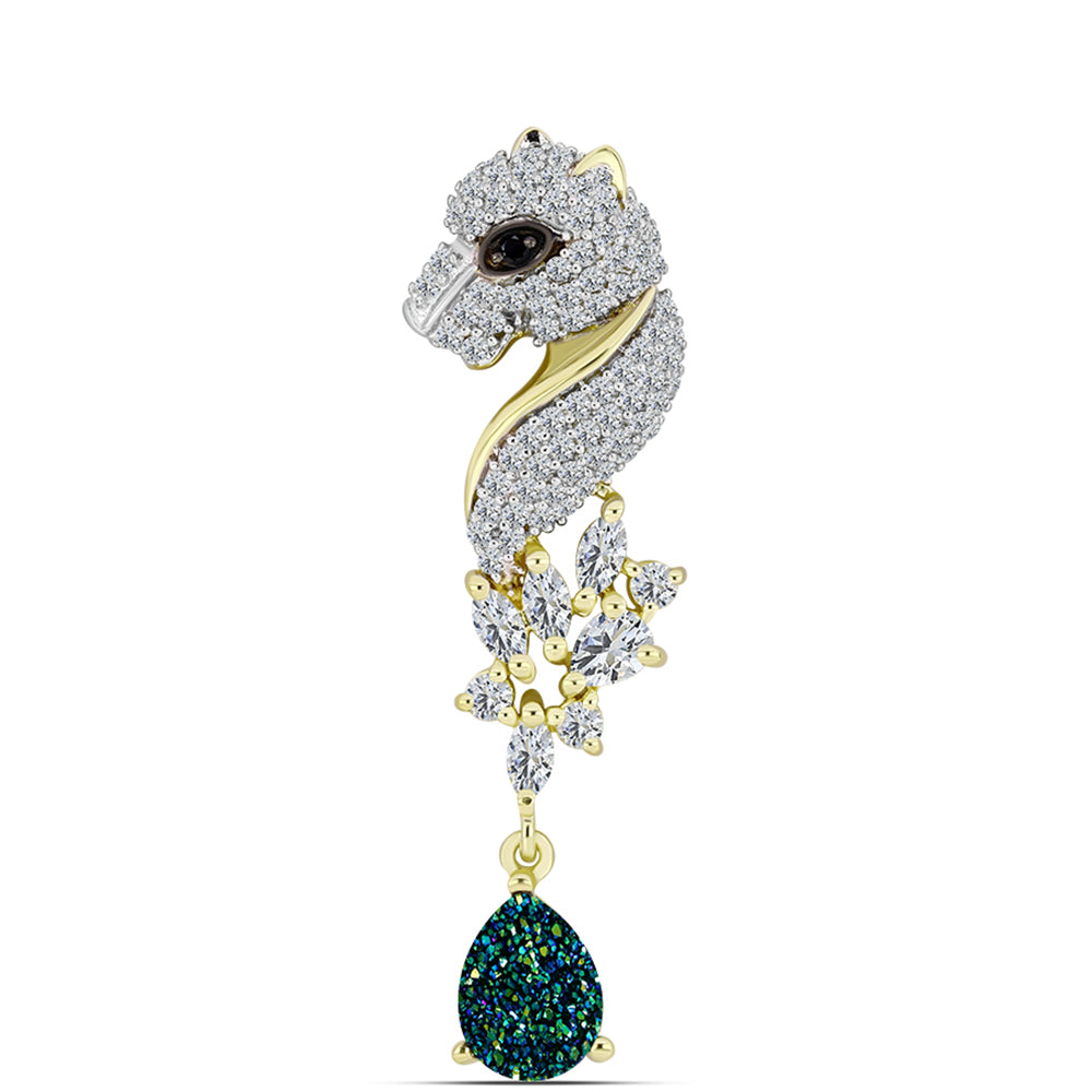 Pendente de Prata com Banho de Ouro com Drusy Verde e Espinela Preta  Contraste: Cabeca de Veado (800)
