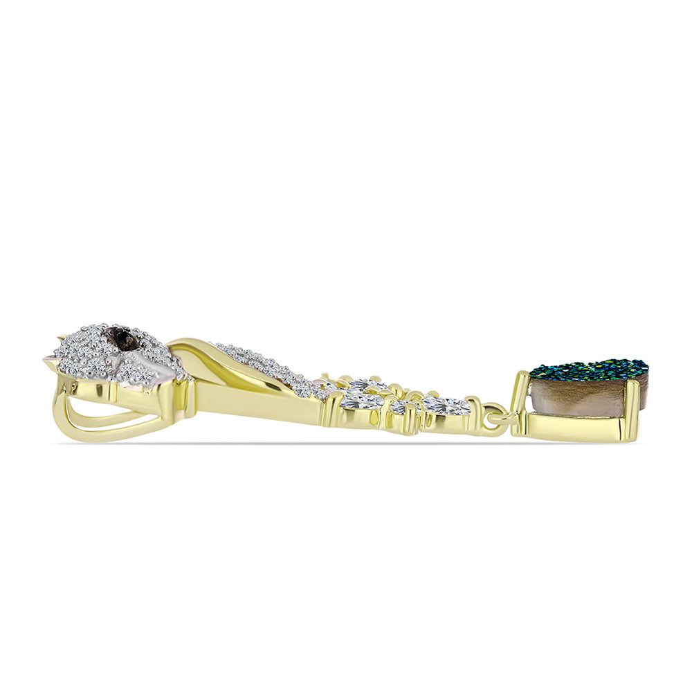 Pendente de Prata com Banho de Ouro com Drusy Verde e Espinela Preta  Contraste: Cabeca de Veado (800)