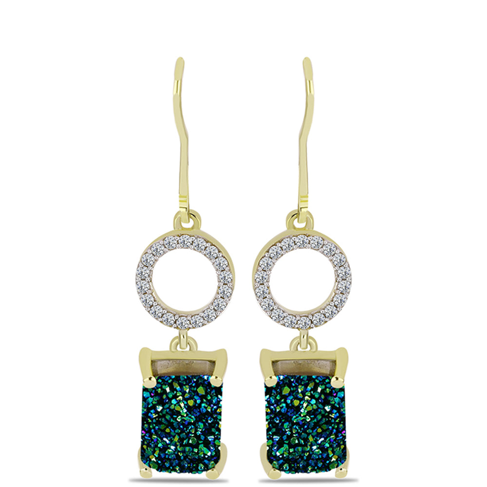 Brincos de Prata com Banho de Ouro com Drusy Verde e Topázio Branco 1 