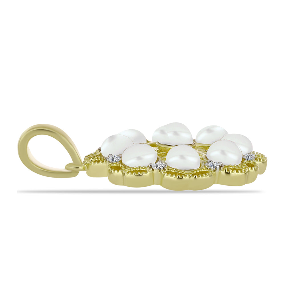 Pendente de Prata com Banho de Ouro com Pérola Branca de Água Doce e Topázio Branco  Contraste: Cabeca de Veado (800)