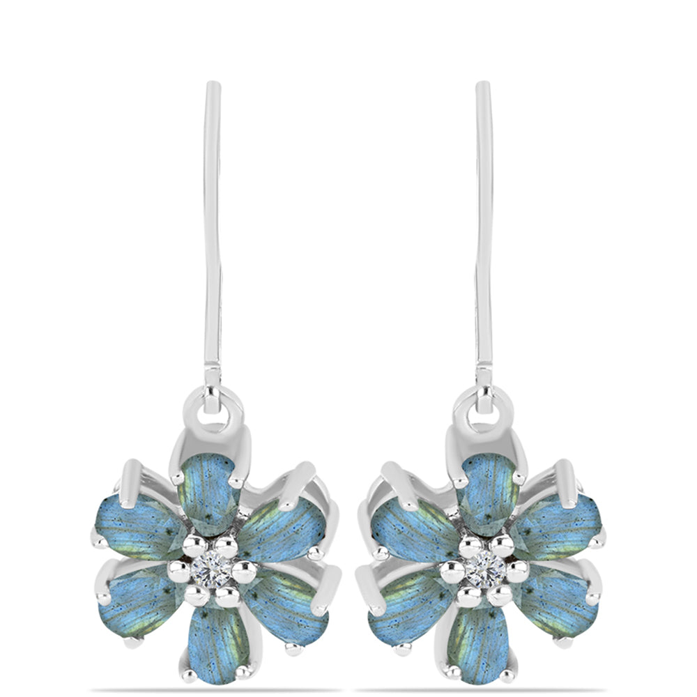 Brincos de Prata com Labradorite de Gullgruvene e Topázio Branco