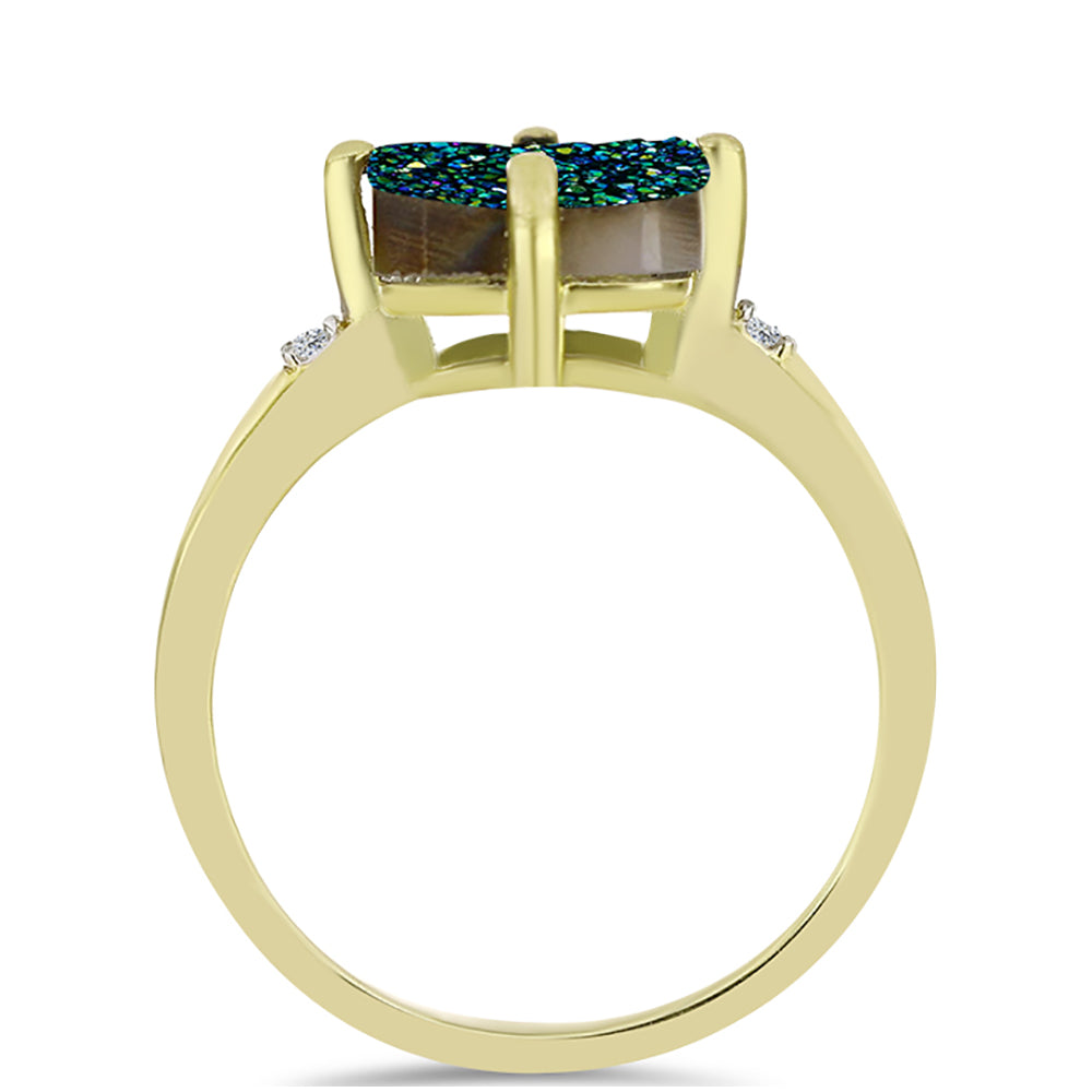 Anel de Prata com Banho de Ouro com Drusy Verde e Topázio Branco 2 