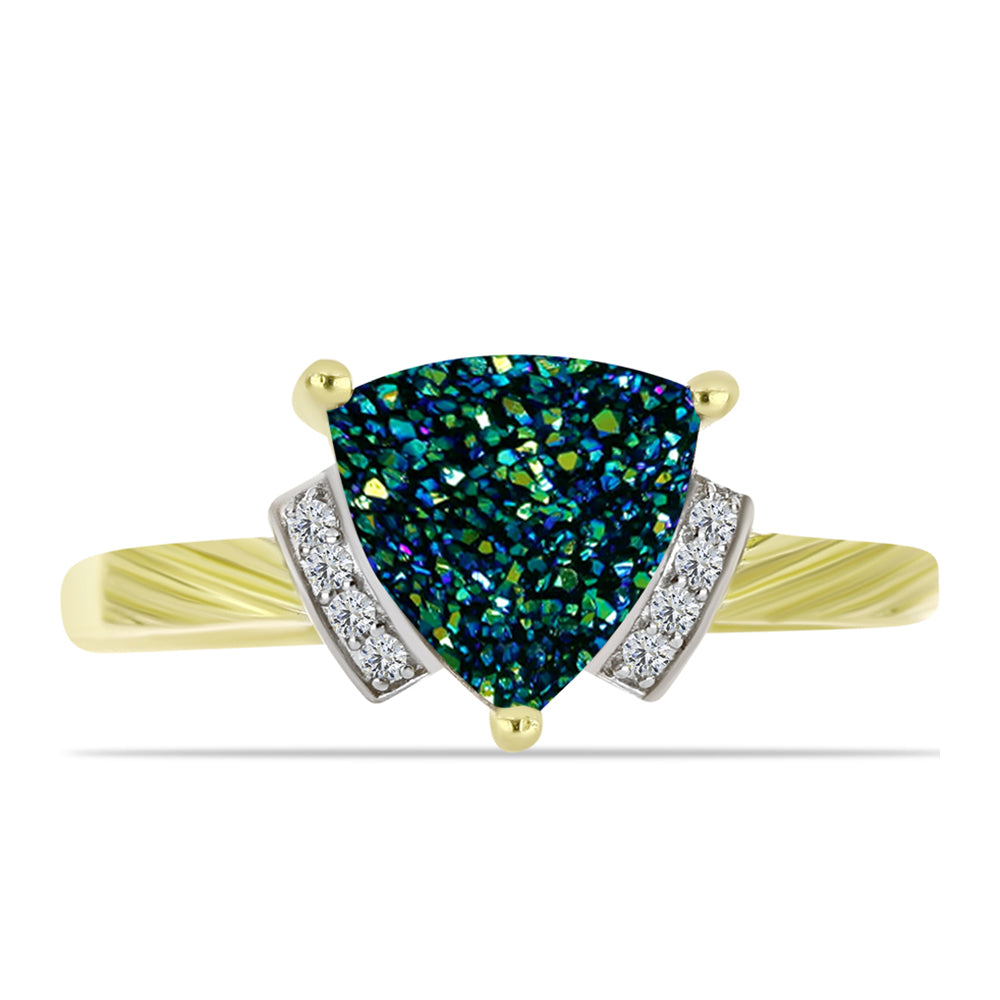 Anel de Prata com Banho de Ouro com Drusy Verde e Topázio Branco 1 