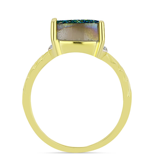 Anel de Prata com Banho de Ouro com Drusy Verde e Topázio Branco