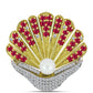 Alfinete de Prata com Banho de Ouro com Rubi de Madagáscar e Pérola Branca de Água Doce  Contraste: Cabeca de Veado (800)