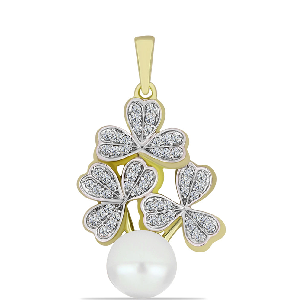 Pendente de Prata com Banho de Ouro com Pérola Branca de Água Doce e Topázio Branco 1 