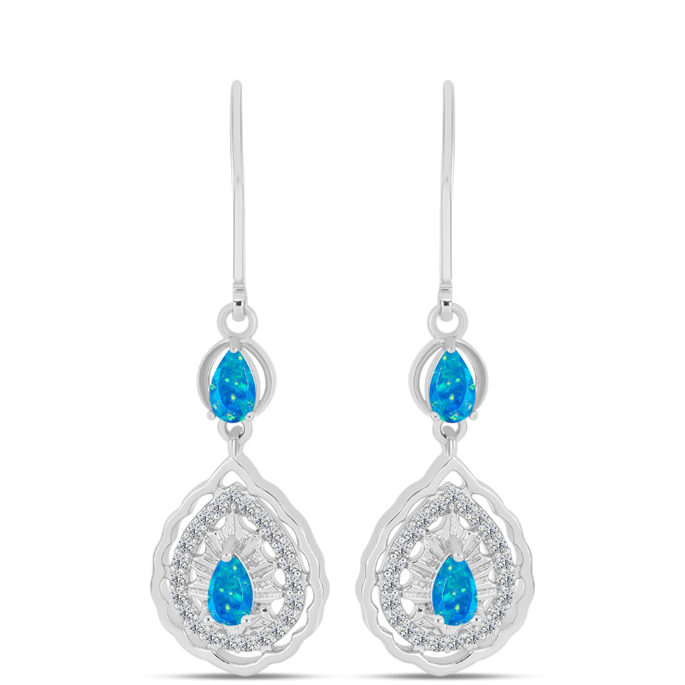 Brincos de Prata com Opala Azul Paraib da Etiópia e Topázio Branco 1 