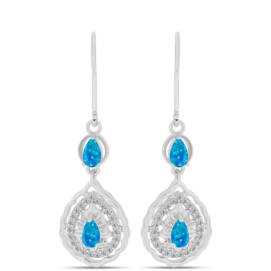 Brincos de Prata com Opala Azul Paraib da Etiópia e Topázio Branco
