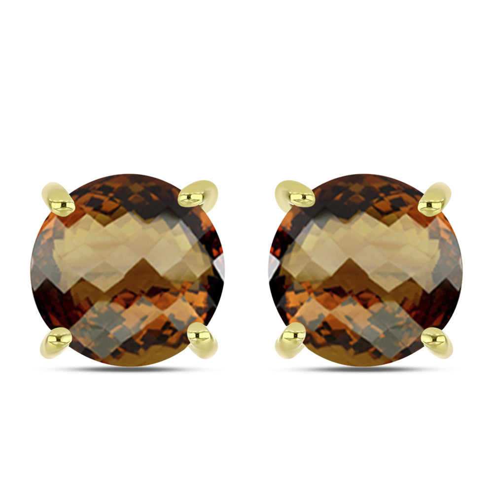 Brincos de Prata com Banho de Ouro com Quartzo Cognac