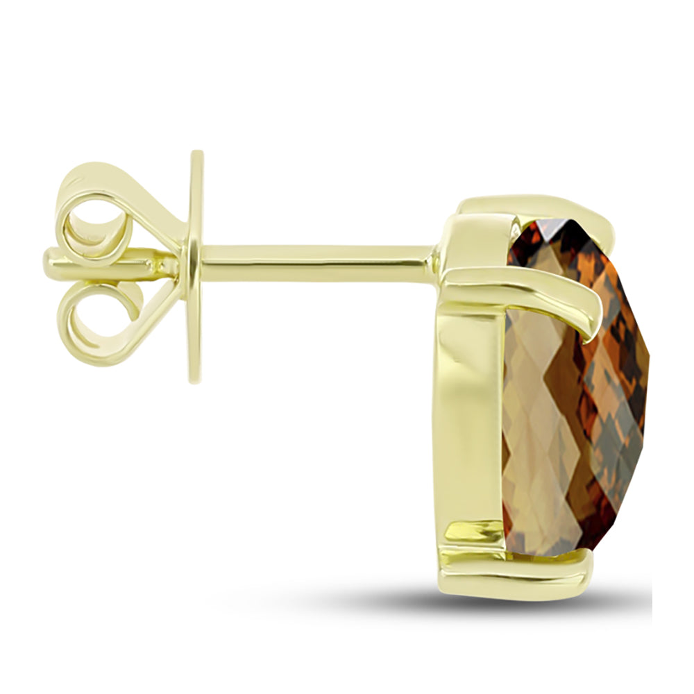 Brincos de Prata com Banho de Ouro com Quartzo Cognac 2 