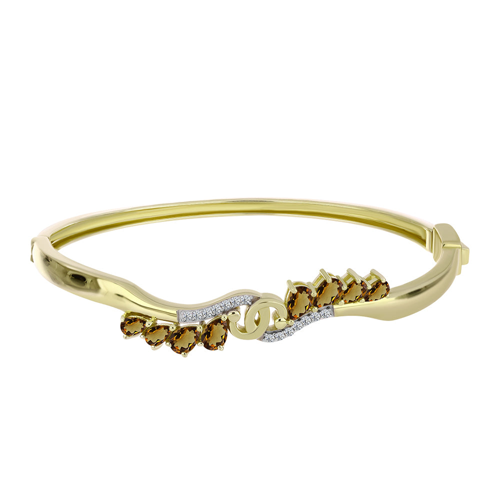 Pulseira de Prata com Banho de Ouro com Quartzo Cognac e Topázio Branco  Contraste: Cabeca de Veado (800)