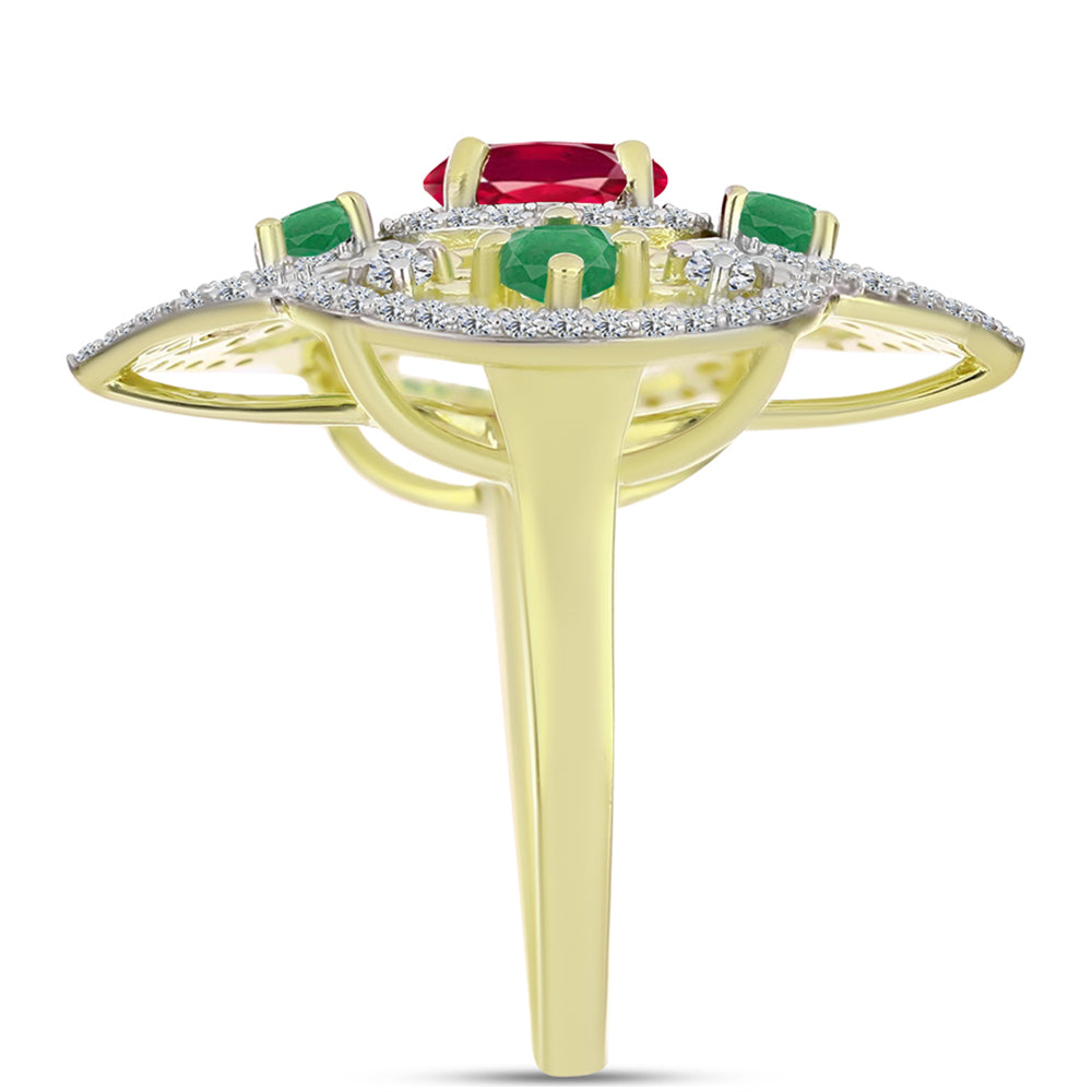 Anel de Prata com Banho de Ouro com Esmeralda do Brasil e Rubi de Madagáscar  Contraste: Cabeca de Veado (800) 4 