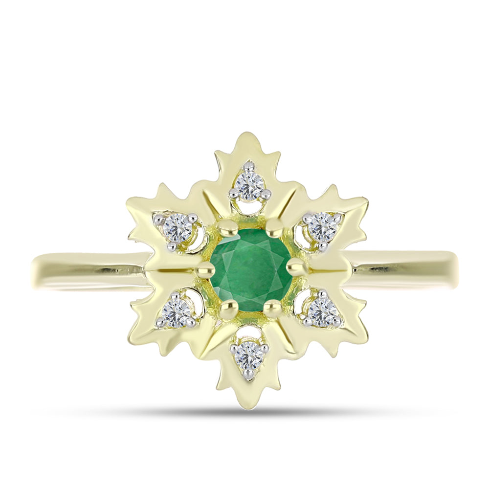 Anel de Prata com Banho de Ouro com Esmeralda do Brasil e Topázio Branco  Contraste: Cabeca de Veado (800) 1 