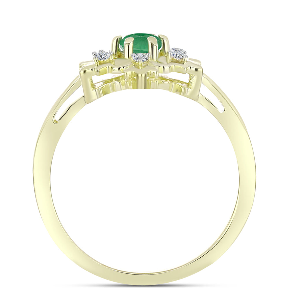 Anel de Prata com Banho de Ouro com Esmeralda do Brasil e Topázio Branco  Contraste: Cabeca de Veado (800) 2 