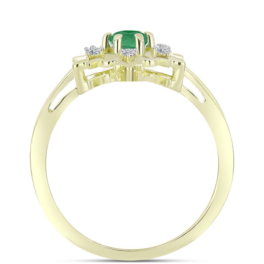 Anel de Prata com Banho de Ouro com Esmeralda do Brasil e Topázio Branco  Contraste: Cabeca de Veado (800)