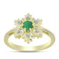 Anel de Prata com Banho de Ouro com Esmeralda do Brasil e Topázio Branco  Contraste: Cabeca de Veado (800)