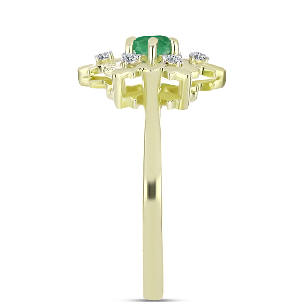 Anel de Prata com Banho de Ouro com Esmeralda do Brasil e Topázio Branco  Contraste: Cabeca de Veado (800)