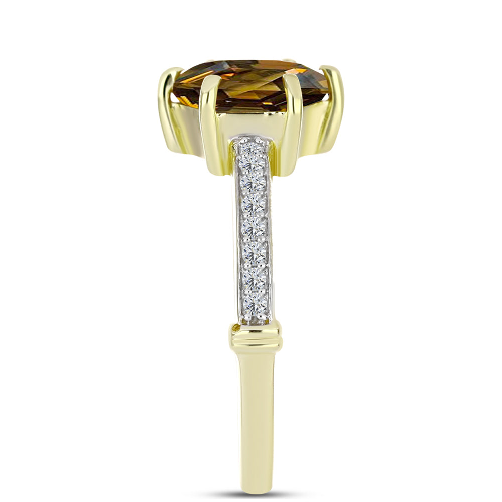 Anel de Prata com Banho de Ouro com Quartzo Cognac e Topázio Branco 4 