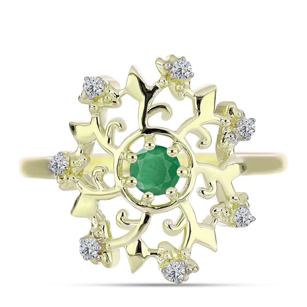 Anel de Prata com Banho de Ouro com Esmeralda do Brasil e Topázio Branco  Contraste: Cabeca de Veado (800) 1 