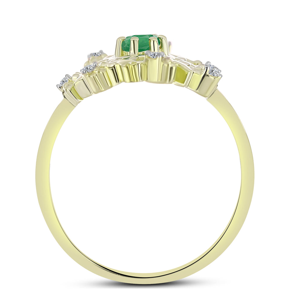 Anel de Prata com Banho de Ouro com Esmeralda do Brasil e Topázio Branco  Contraste: Cabeca de Veado (800)