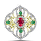 Anel de Prata com Banho de Ouro com Esmeralda do Brasil e Topázio Branco  Contraste: Cabeca de Veado (800)