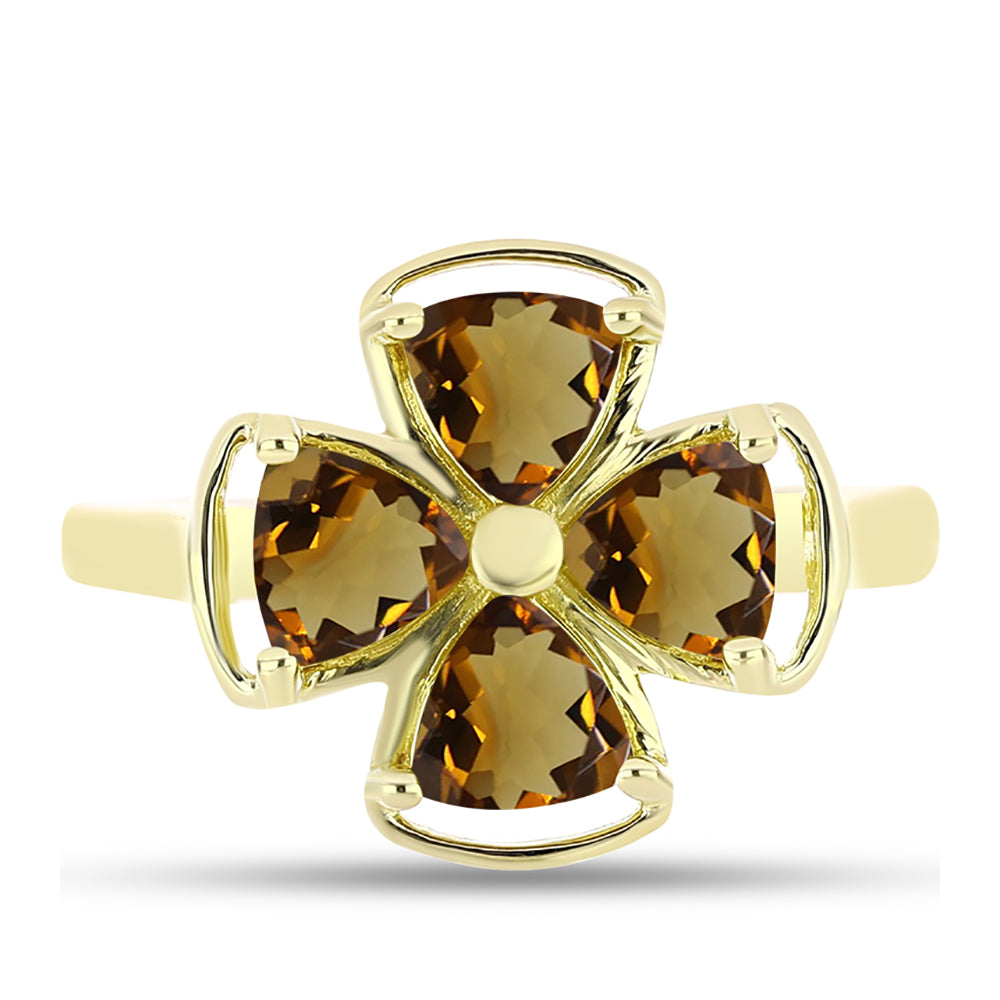 Anel de Prata com Banho de Ouro com Quartzo Cognac