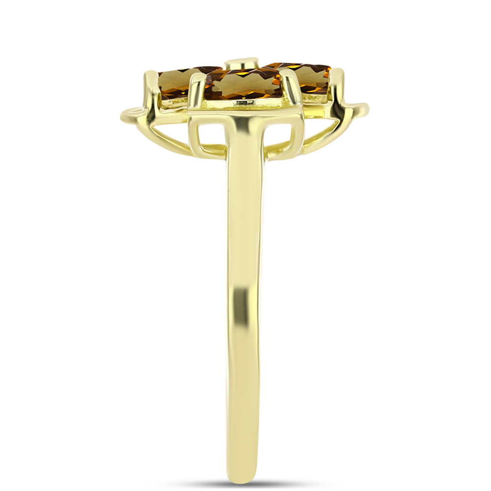 Anel de Prata com Banho de Ouro com Quartzo Cognac 4 