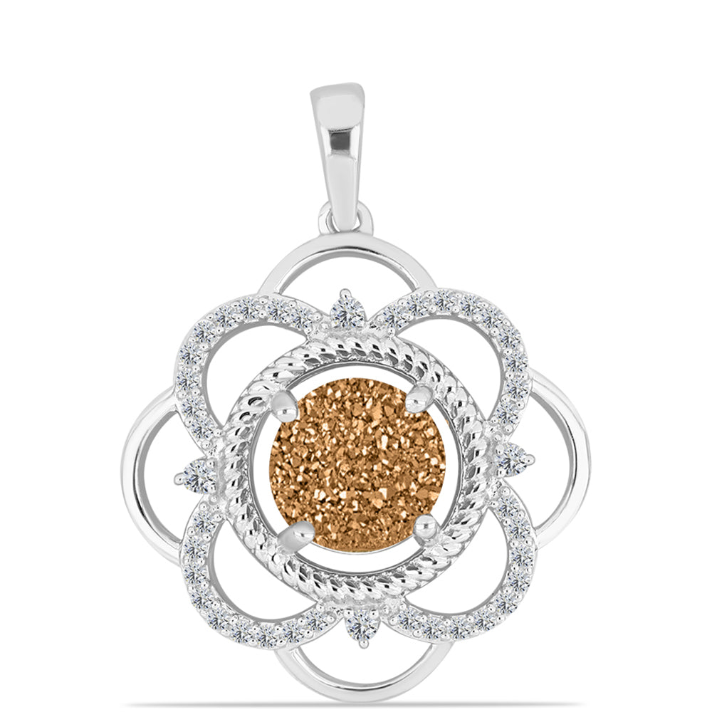 Pendente de Prata com Drusa Dourada e Topázio Branco  Contraste: Cabeca de Veado (800)