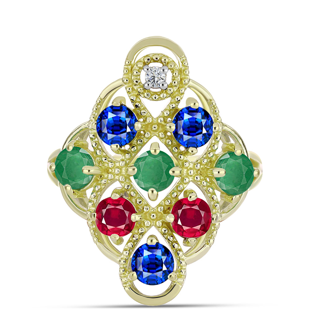 Anel de Prata com Banho de Ouro com Esmeralda do Brasil e Safira Azul Australiana  Contraste: Cabeca de Veado (800) 1 