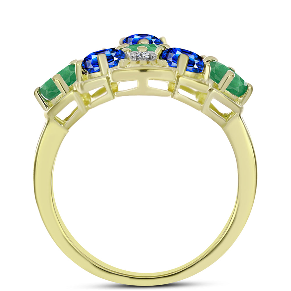 Anel de Prata com Banho de Ouro com Esmeralda do Brasil e Safira Azul Australiana  Contraste: Cabeca de Veado (800)