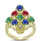 Anel de Prata com Banho de Ouro com Esmeralda do Brasil e Safira Azul Australiana  Contraste: Cabeca de Veado (800)