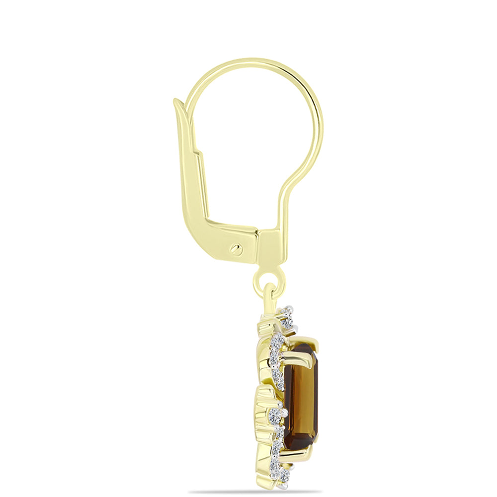 Brincos de Prata com Banho de Ouro com Quartzo Cognac e Topázio Branco 2 