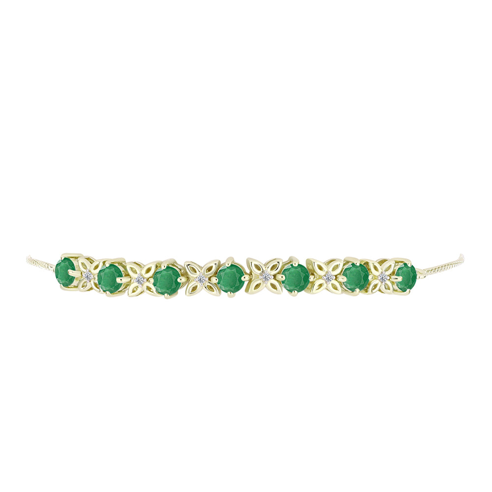 Pulseira de Prata com Banho de Ouro com Esmeralda do Brasil e Topázio Branco  Contraste: Cabeca de Veado (800)