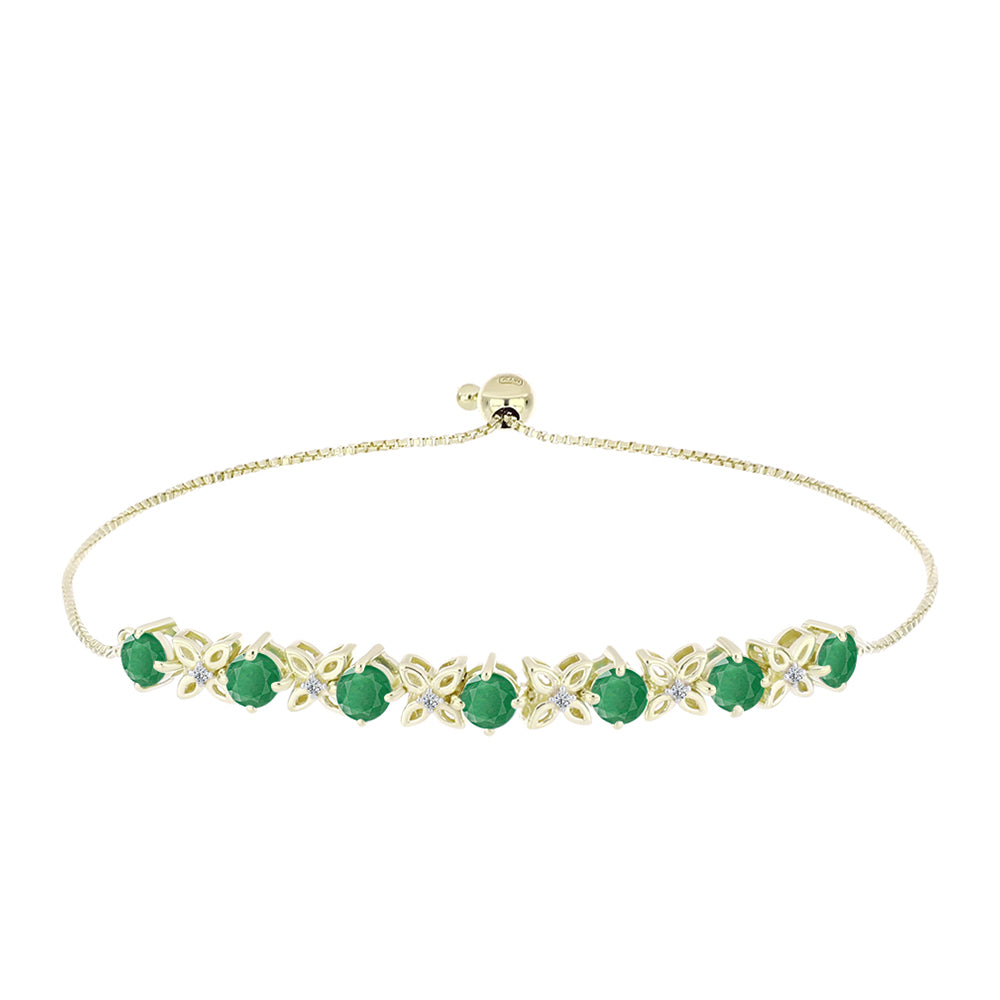 Pulseira de Prata com Banho de Ouro com Esmeralda do Brasil e Topázio Branco  Contraste: Cabeca de Veado (800)