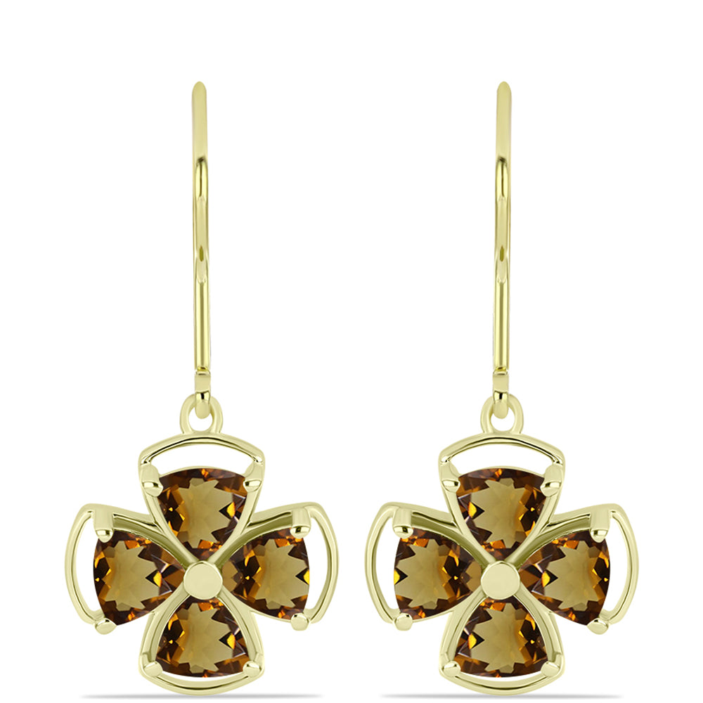 Brincos de Prata com Banho de Ouro com Quartzo Cognac