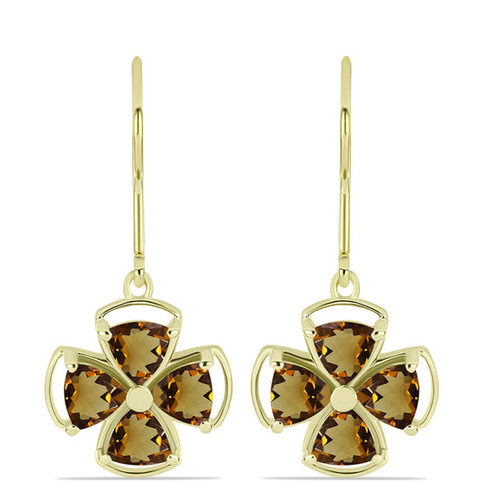 Brincos de Prata com Banho de Ouro com Quartzo Cognac